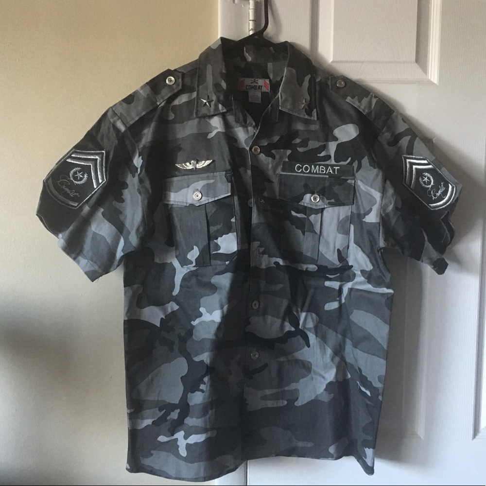 Men’s Camo Grey Combat Military Novelty Shirt